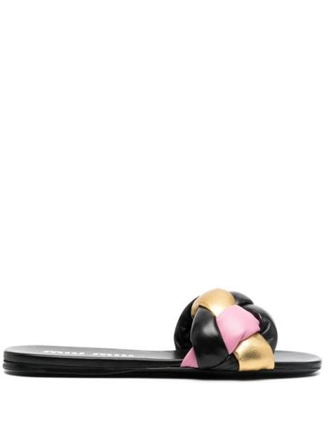 miu miu braided padded leather slides|Black Padded Leather Sandals .